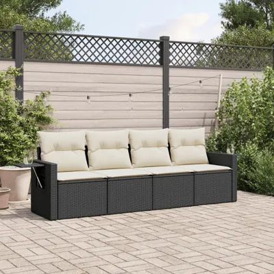 Produktbild von Design 4-tlg. Garten-Sofagarnitur mit Kissen Schwarz Poly Rattan, Gartenmöbel-Sets 2024 Neu