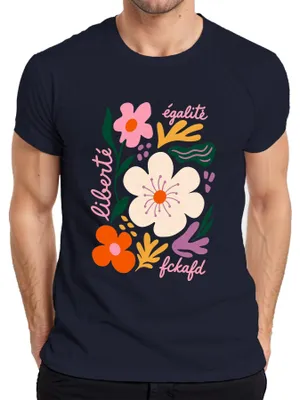 Produktbild von Liberté Égalité Fckafd Blumen Freiheit Statement Sarkasmus Floral Herren T-Shirt, Navy, L