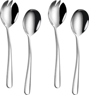 Produktbild von Salatbesteck Edelstahl, Salatbesteck 4er Set, Salatbesteck, Servierbesteck, Göffel Edelstahl, Salatbesteck Set Edelstahl, Salatgabeln, Servierlöffel, 19,5 cm x 4,6 cm