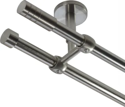 Produktbild von Gardinenstange Edelstahl look Metall 16mm Wand Deckenträger Zylinder E28 BASIT
