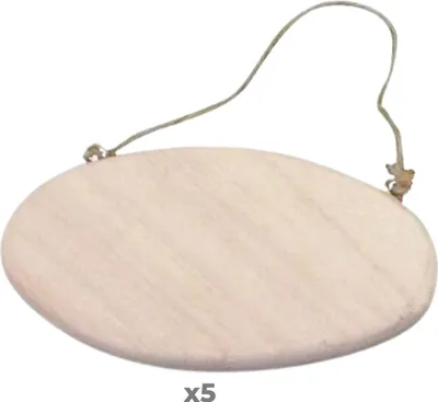 Produktbild von 5 ovale Türschilder aus Holz mit Kordel 14,5 cm