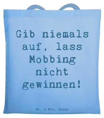 Produktbild von Mr. & Mrs. Panda Tote Bag Spruch Mobbing bewältigen - Sky Blue - Geschenk, Schultasche, Selbstvertrauen, Vertrauem, Geschenke für schwierige Zeiten, überwinden, Tasche