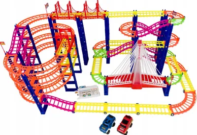 Produktbild von LandToys Autorennbahn 193 Teile mit 2 Autos und Brücke