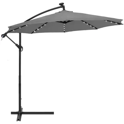 Obrázok produktu pre Springos® slnečník s LED solárnym osvetlením, s kľukou, XXL, poskytujúci tieň, priemer 300 cm, veľký záhradný slnečník s poťahom