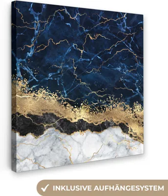 Produktbild von MuchoWow® - Leinwandbilder - Marmor - Weiß - Gold - Luxus, Wandbild, Wanddeko Bilder Wohnzimmer, 90x90 cm