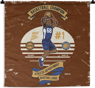 Produktbild von MuchoWow® Wandteppich Wandbehang Mancave - Basketball - Vintage - Rot 90x90 cm Tapisserie Dekoration Wandtuch - Wandaufhänger