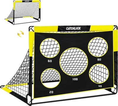 Produktbild von CATCHLUCK Kinder Garten Fußballtor Pop Up Tor 2-in-1 mit 5 Schusslöchern und Tragetasche 120x90x90 Gelb