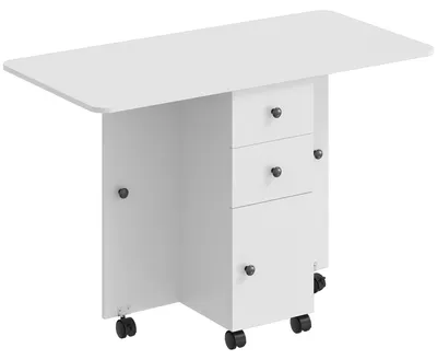 Produktbild von Klappbarer Esstisch, rollbarer Küchentisch mit Schubladen und Schrank, Weiß