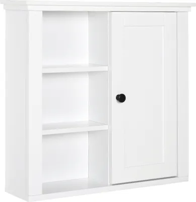 Image de HOMCOM Armoire Murale de Salle de Bain Meuble Suspendu WC Placard 1 Porte 3 niches dim. 53L x 14,5l x 50,5H cm en bois Blanc