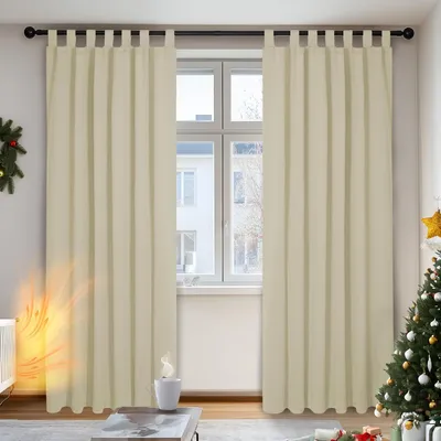Produktbild von Isoliergardinen – Set aus 2 thermischen Verdunkelungsgardinen mit Ösen – Wohnzimmer – Dunkelbeige