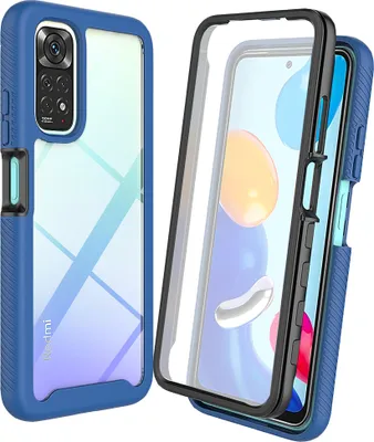 Produktbild von Redmi Note 11 Pro Hülle, TPU Bumper mit Eingebautem Displayschutz 360 Grad Komplettschutz Schutzhülle für Xiaomi Redmi Note 11 Pro Blau