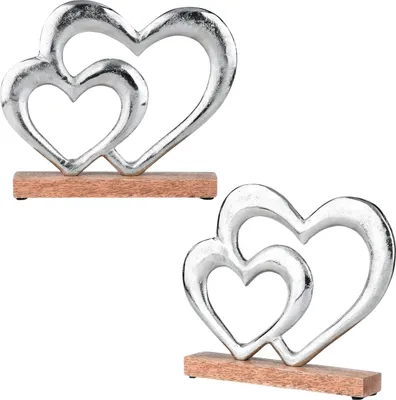 Image de set de 2 Coeurs Présentoir Déco Objet Déco Argent Amour -9-