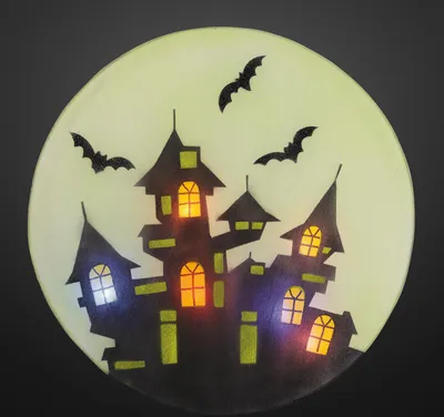 Produktbild von LED Bild Leuchtbild Deko Halloween Gespenster Burg Batterie Wanddeko warmweiß