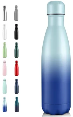Zdjęcie produktu dla Butelka na wodę ze stali nierdzewnej, 500 ml, podwójne ścianki, izolacja próżniowa, szczelna, bez BPA, kolor zielono-niebieski