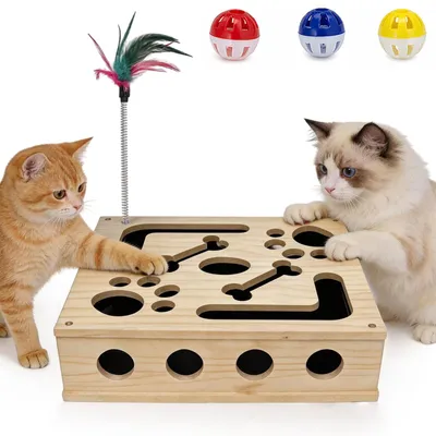 Produktbild von Katzen-Fummelbrett aus Holz, 30 × 25 cm, interaktives Spielzeug für die Krallenpflege