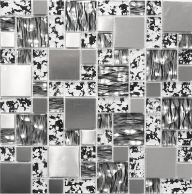 Produktbild von Mosaikfliese Transluzent Edelstahl schwarz silber Kombination Glasmosaik Crystal Stahl schwarz struktur MOS88-0203_f | 10 Mosaikmatten