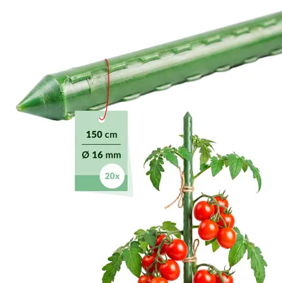 Zdjęcie produktu dla 20 szt. Tyczki do pomidorów, podpora, paliki do mocowania roślin, ogórków, pnączy, kwiatów - fi 16 mm - 150 cm