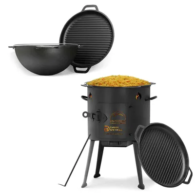 Produktbild von Ø36 Uchag mit 8L Kazan Utschak Utschag 2mm stahl Kessel mit Deckel-Grillpfanne aus Gusseisen Kasan Feuerstelle Feldküche