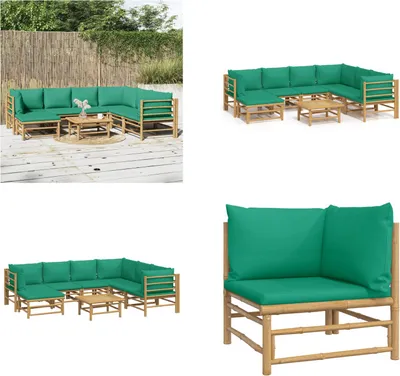 Image de vidaXL 8 pcs. Garden Lounge Set with Green Coussins Bamboo - Garden Lounge Set - Garden Lounge Sets - Lounge Set - Garden Lounge Set