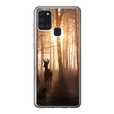 Produktbild von MuchoWow® Handyhülle Schutzhülle Hülle für Samsung Galaxy A21s Wald - Hirsche - Sonne - Bäume - Winter - Natur - Tiere Silikon Softcase Handy Hülle - Hartschale
