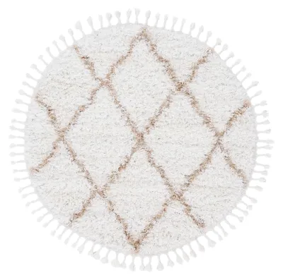 Produktbild von Hochflorteppich Eddy Rund Beige Ø 200 cm Floral | Moderner Teppich für Wohn- und Schlafzimmer