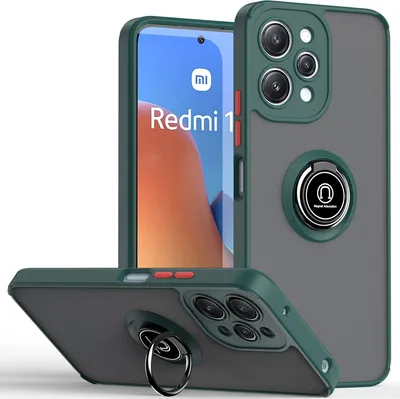 Produktbild von Hülle für Xiaomi Redmi 12 Ring Halter Ständer Matte Transluzent TPU Bumper Stoßfest Schutzhülle dunkelgrün