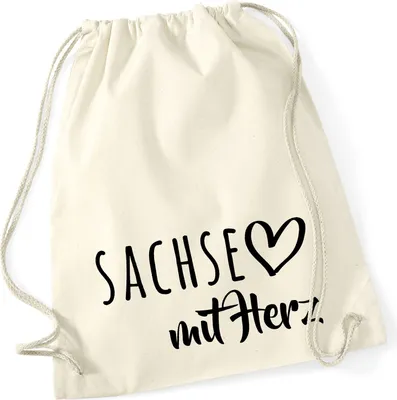 Produktbild von Huuraa Turnbeutel Sachse mit Herz 12 Liter Natural Baumwolle Rucksack Geschenkidee