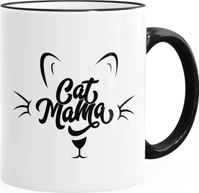 Produktbild von Kaffee-Tasse Cat Mama Kaffee-Becher farbige Kante Teetasse Keramiktasse MoonWorks® schwarz unisize