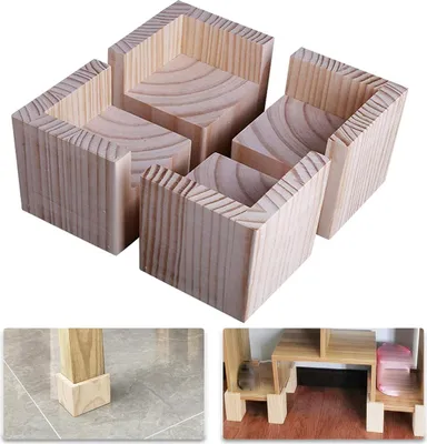 Produktbild von 4-teiliges Möbelerhöhungsset 5 x 5 x 10 cm, Betterhöhung, Möbelerhöhung, Tischerhöhung, Elefantensockel, Betterhöhung aus Holz