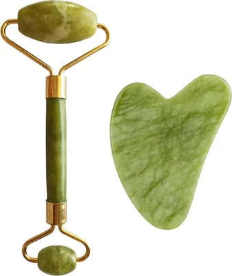 Produktbild von Massage roller and plate Guasha green xiuyan jadeite ( Light Green Xiuyan Jade Roller & Gua Sha Set)