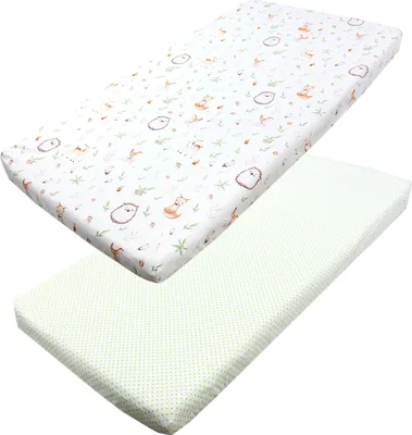 Produktbild von TupTam Baby Spannbettlaken Kinder Spannbetttuch für Babybett Kinderbett 2er Pack, Farbe: Lichtung / Tupfen Grün, Größe: 90 x 200 cm