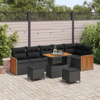 Image de vidaXL Ensemble de canapés de jardin, 9 pièces, couleur noire