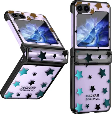 Produktbild von Hülle für Samsung Galaxy Z Flip 5 Sterne Überzug Transparent Schutzhülle mit Scharnierschutz Schwarz