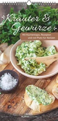 Produktbild von Alpha Edition - Kräuter und Gewürze Kalender 2026 - Streifenkalender 22×45 cm mit Extraspalte für Geburtstage, Küchentipps & Rezeptideen, praktischer Terminplaner für die Küche