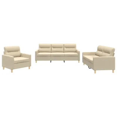 Produktbild von vidaXL 3-tlg. Sofagarnitur mit Kissen Creme Stoff