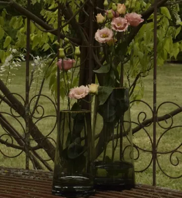 Produktbild von Vase grau mit Gold Rand Glas H=22 cm Retro Vintage Blumen Tisch Deko modern Wohn