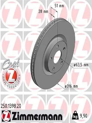 Produktbild von 2x ZIMMERMANN Bremsscheibe 250.1398.20 für FORD S-Max (CJ) Galaxy (CK) 51mm