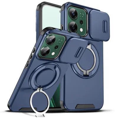 Produktbild von Handyhülle für Oppo Reno14 Dual-Layer Stoßfest Militär Hülle mit Dia Kameraschutz, Magnetisch Ring Ständer Blau