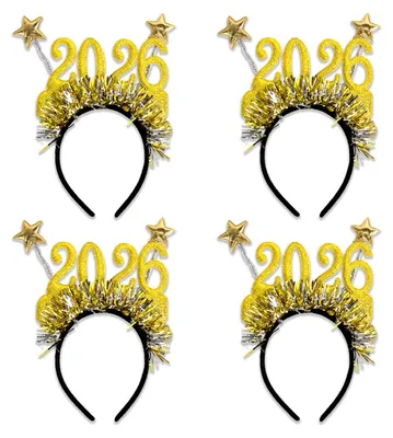Produktbild von 4er-Set Haarbänder mit Schneeflocken-Dekor, funkelnder Zahl 2026, Haarreifen, Brillen, festliches Weihnachts-Party-Accessoire