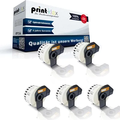 Produktbild von Print-Klex 5x Kompatible Etiketten-Rollen kompatibel mit Brother P-Touch DK-22225 P-Touch QL 580 Series QL 650TD QL 700 QL 710W QL 720NW DK22225 38 mm 30,48m 24mm Endlos Adress Etiketten Label Office Serie
