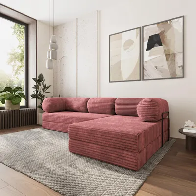 Produktbild von Masseno Ecksofa ETERA mit Metallgestell, Modulares Schlafsofa aus Schaumstoff, Klappbares Bodensofa, Schlaffunktion - Rosa, TILIA 62