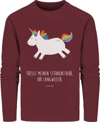 Produktbild von Mr. & Mrs. Panda Baumwoll Pullover Einhorn Happy Größe L - Burgundy - Geschenk, Lachen, glücklich, Spaß, Sweatshirt, Lebensfreude, Pulli, Bio, Einhörner, Fair Fashion
