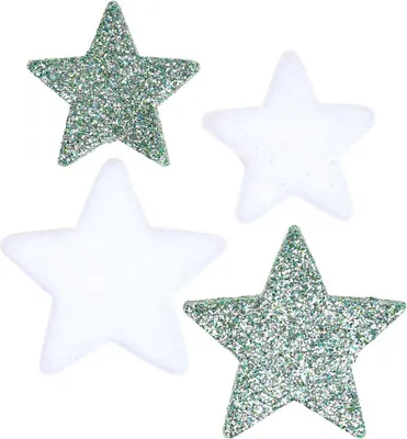 Produktbild von Streudeko Weihnachten Streusterne Grün Weiß Glitter Flock Ø4/5cm 40St Deko-Accessoire, 40 Stück