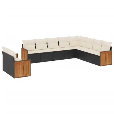 Produktbild von 10-tlg. Garten-Sofagarnitur mit Kissen Schwarz Poly Rattan