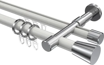 Produktbild von Interdeco Rundrohr-Innenlaufstange / Gardinenstange (Kombination) Weiß / Chrom, Typ Prestige Sitra (Konus), 20 mm Ø 2-läufig, 260 cm