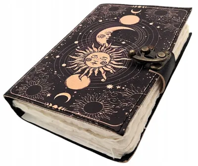 Image de Cahier en cuir vintage, motif Soleil et Lune, 200 pages, style rétro, modèle AH07