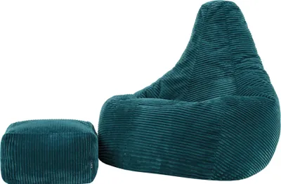 Produktbild von icon Sitzsack XXL mit Hocker aus Cord Dalton, Blaugrün, für Erwachsene und Kinder, mit Füllung