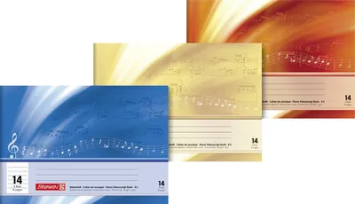 Produktbild von Notenheft A5 quer 8 Blatt Lineatur 14 Packung mit 25 Stück