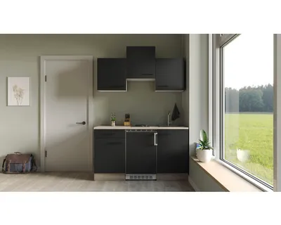Obrázek produktu pro Rovná kuchyňská linka se spotřebiči Flex Well Capri 150 cm barva čela matně černá barva korpusu divoký dub