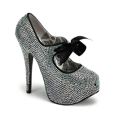 Produktbild von TEEZE-04R Bordello High-Heels Plateaupumps irisierende Strasssteine mit Schleifenband